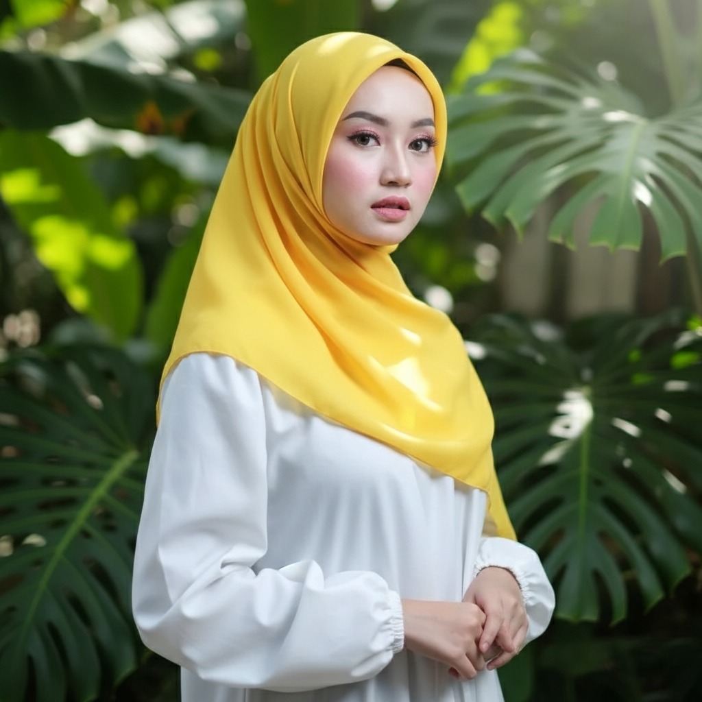 Hijab Segi Empat Bella Square Polos Premium Kuning Golkar