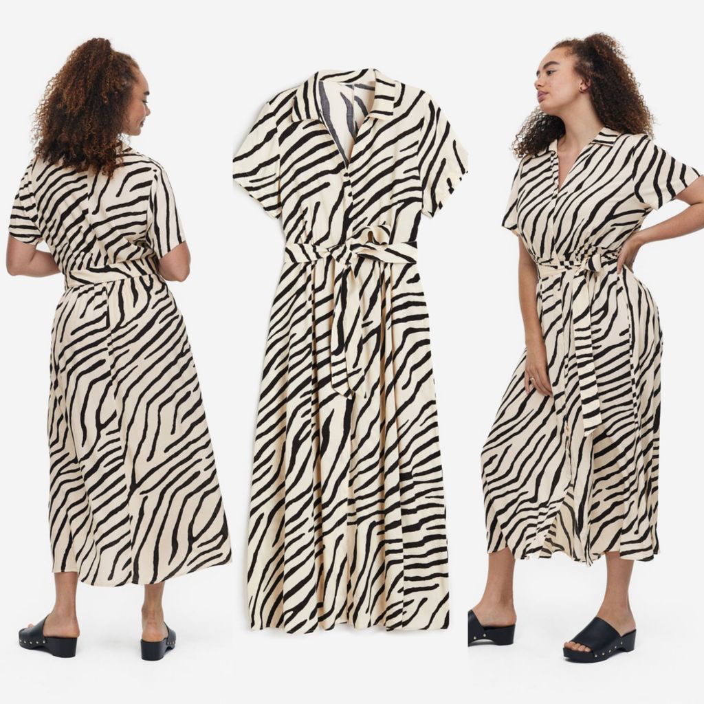 HNM TIE-BELT SHIRT DRESS ZEBRA PRINT