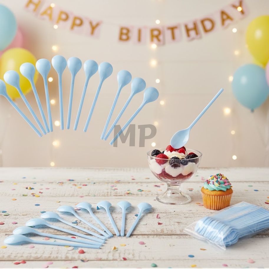 Sendok Buah Cocktail Biru Muda isi 20 pcs UK 13.5 cm/ Sendok Puding/ Sendok Buah