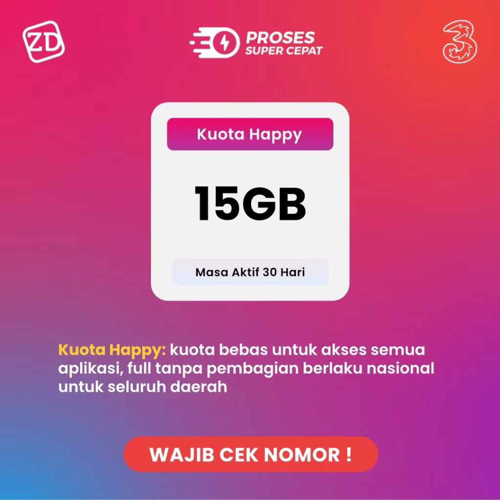 Kuota Tri 15 GB MURAH