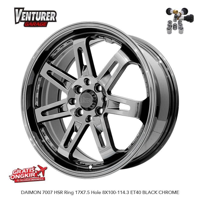 velg mobil racing r17 untuk avanza, jazz, yaris, freed, mobilio, ring 17 hsr daimon black chrome