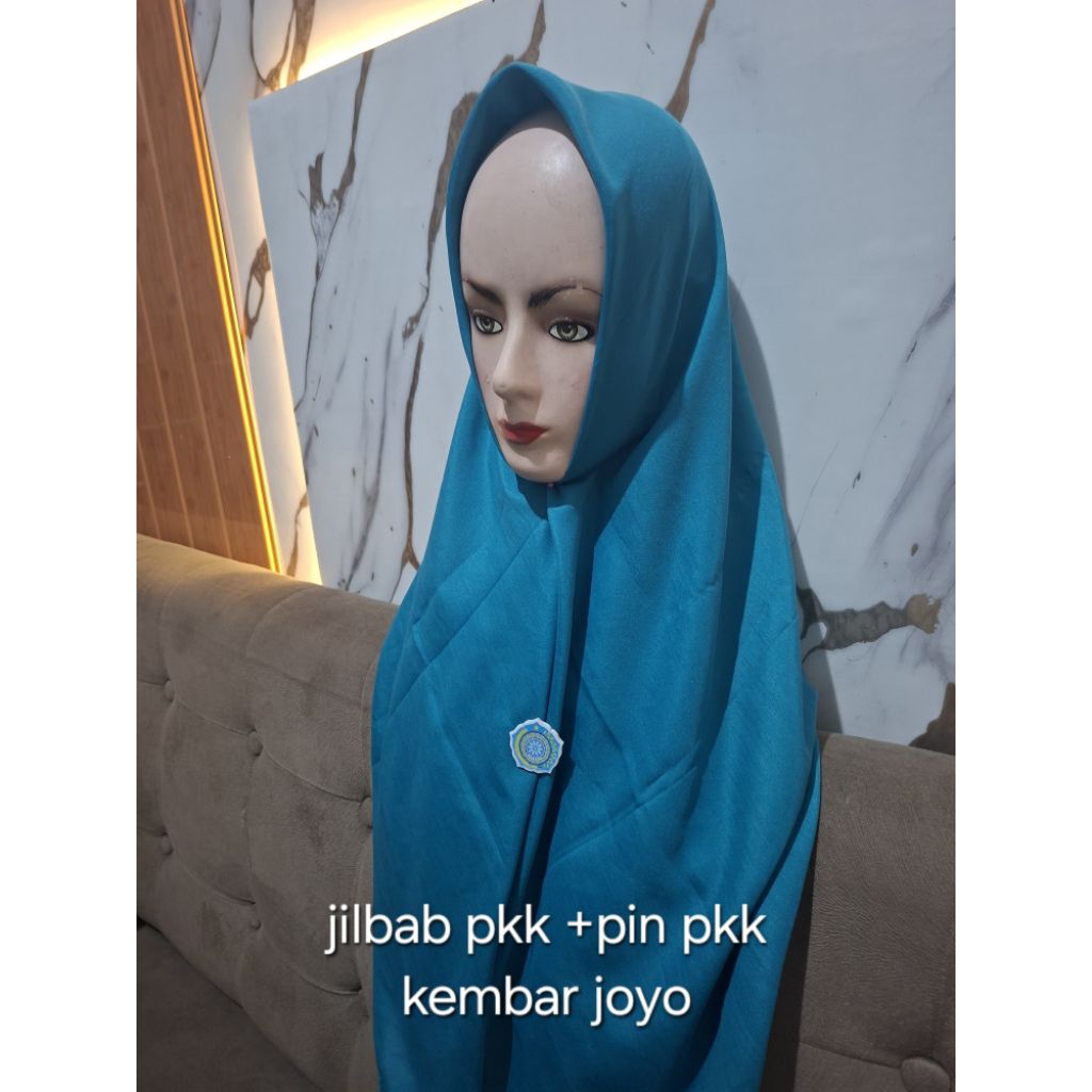 jilbab/kerudung segiempat PKK hijau tosca.+pin pkk akrilik