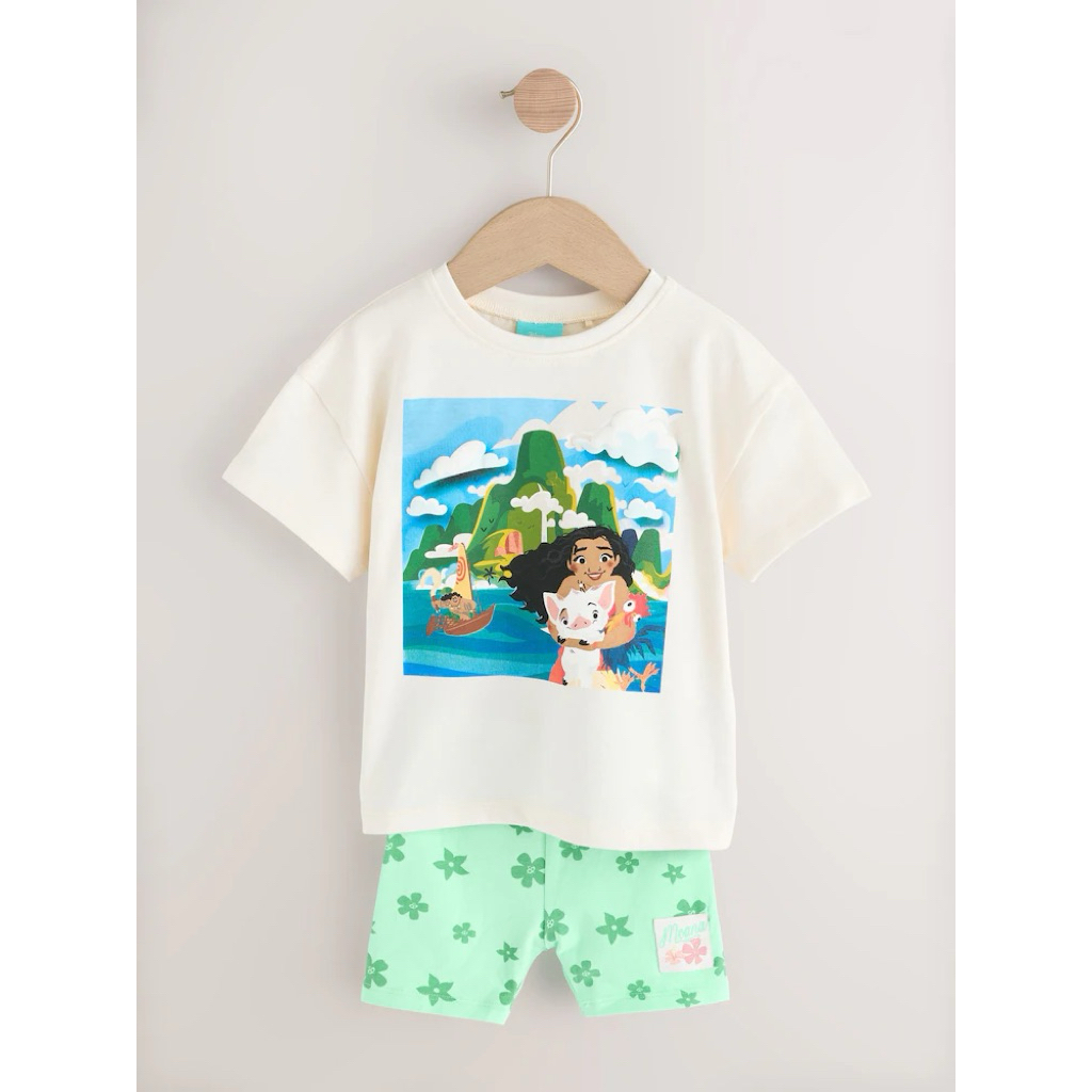 Nextbaby Green/Ecru Standard Disney Moana Short Sleeve Tshirt and Cycle Shorts Set