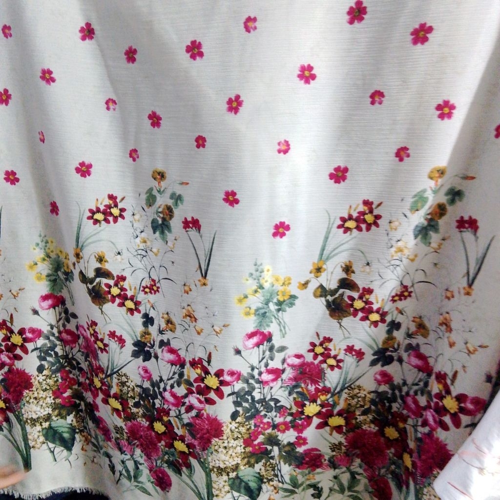 Kain Sifon Ceruti Double Yoryu Premium Motif Pinggir Elegan  / Chiffon Printing Floral Vintage Meter