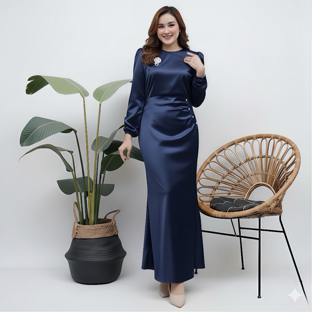 Dress Kondangan Mahogany Satin Silk Bridesmaid Gamis Satin Coklat