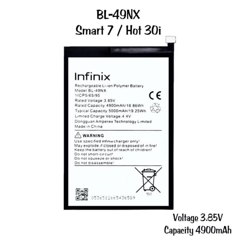 Baterai Batre Premium 100% BL-49NX Infinix Hot 30i Infinix Hot 40i Infinix Smart 7 Infinix Smart 8 I