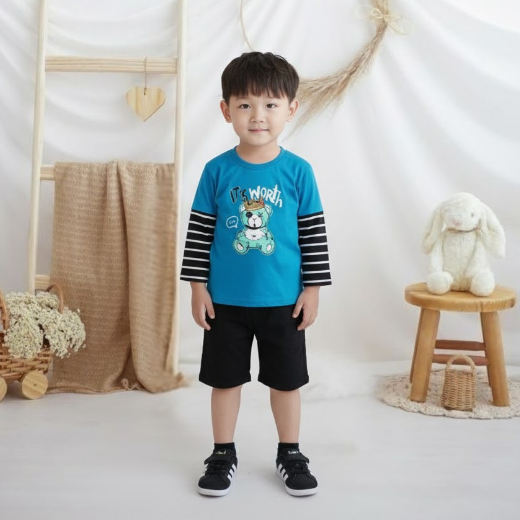 BAJU SALUR ANAK KAOS LENGAN PANJANG PAKAIAN DISTRO TANGAN GARIS