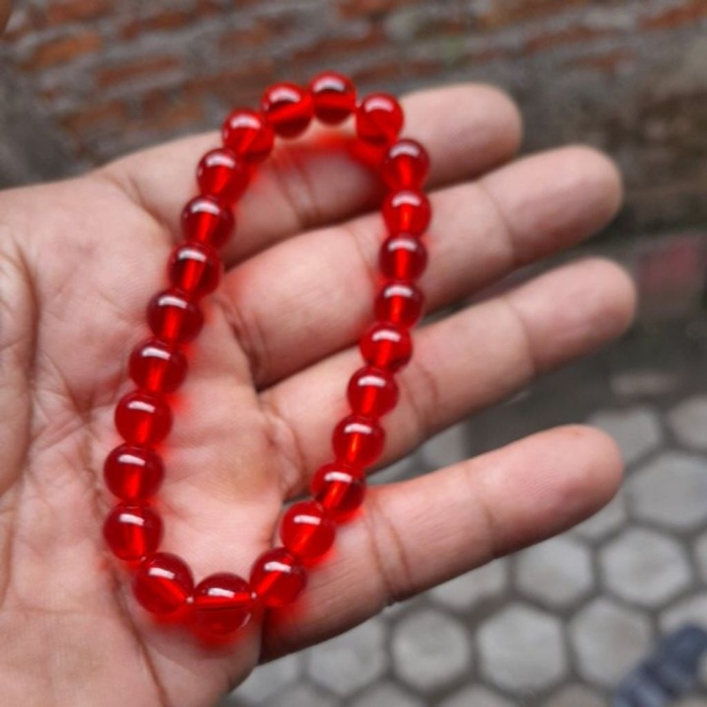 gelang batu delima merah siem 8 mm