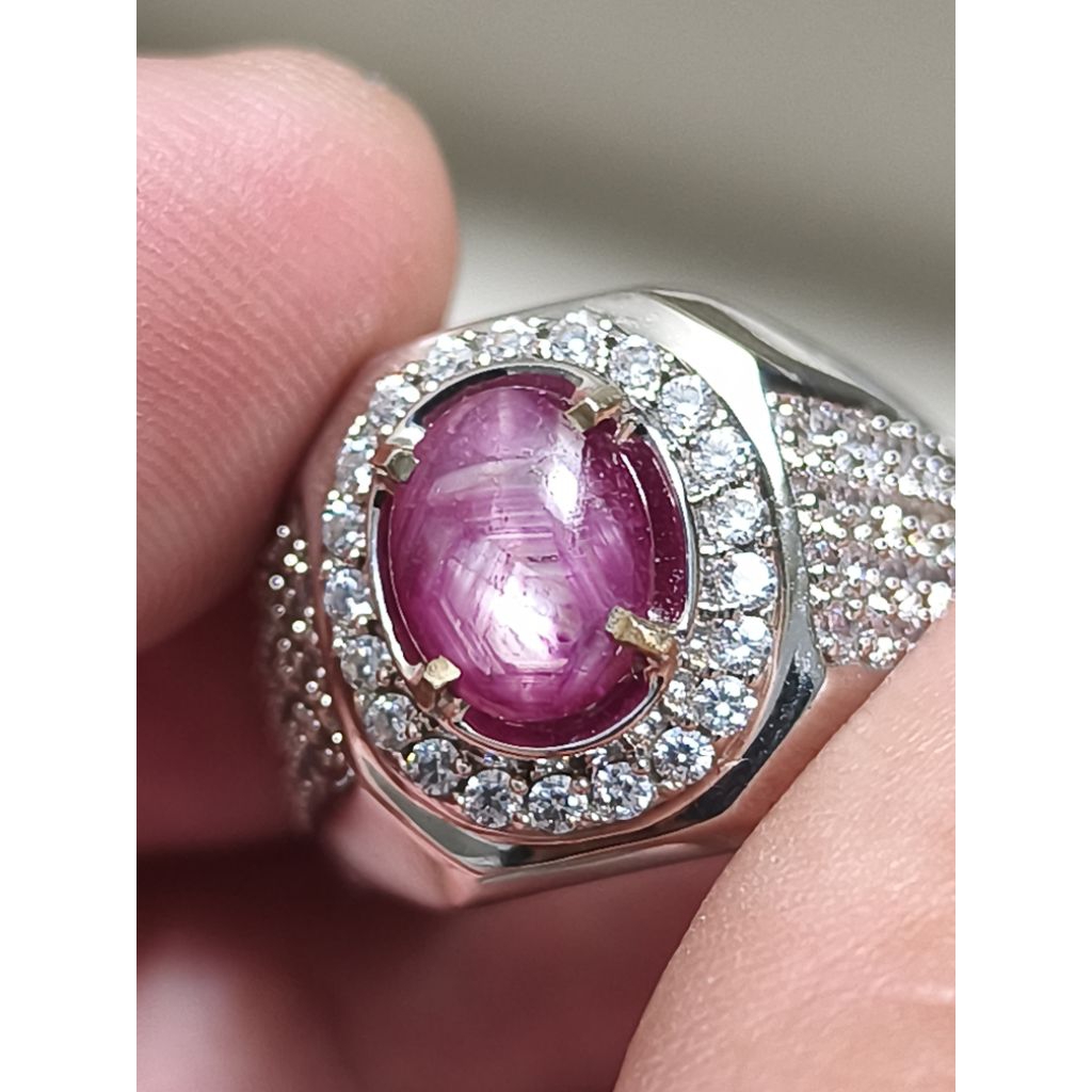 Batu Ruby Star patkwa 2.22 carat ring perak memo MRI