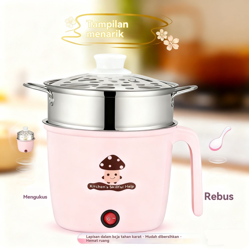 Panci Listrik Serbaguna Kapasitas Besar dengan Kukusan Stainless - Untuk Masak & Kukus Praktis di Ru