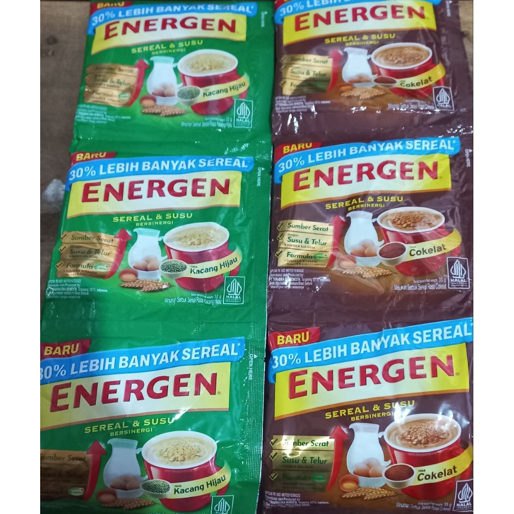 1 renteng energen kacang hijau , cokelat per renteng isi 10