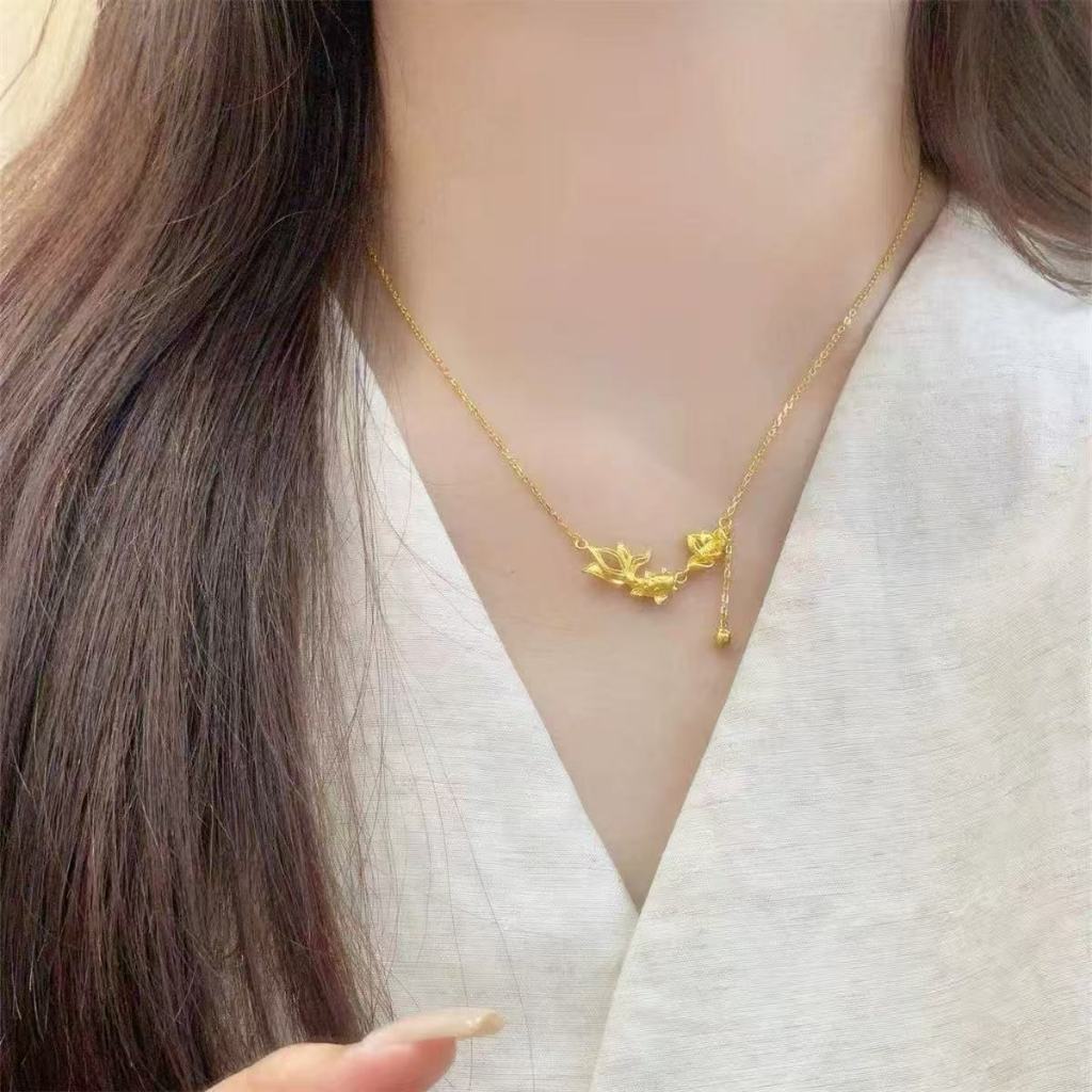 [Baru Tiba] Kalung Titanium Berlapis Emas 18k Motif Koi dan Teratai - Kerajinan Tradisional dengan R