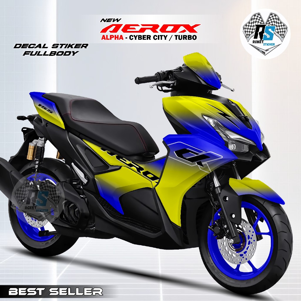 DECAL FULLBODY AEROX ALPHA TURBO 2025 / MOTIF GRADASI BUNGLON BIRU TUA /STIKER FULLBODY AEROX TERBAR