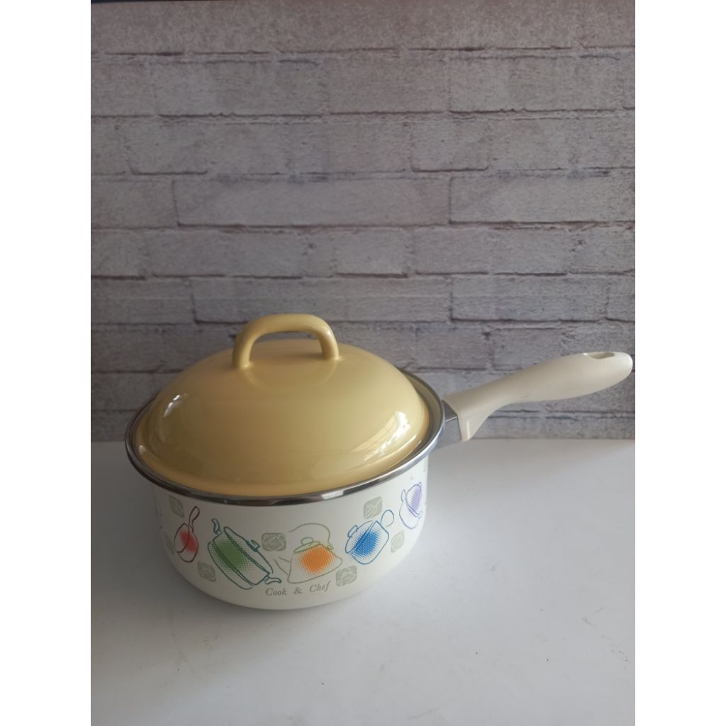 panci Enamel Gagang Panjang 18 cm/Sauce Pan Enamel/Panci Enamel Tebal