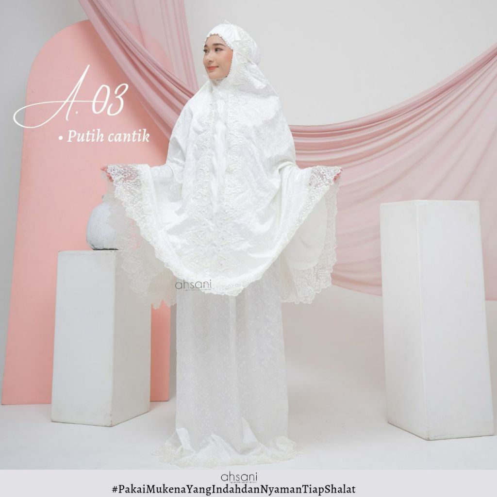 Mukena A. 03 / Mukena Ahsani / Mukena Sutra Bordir / Mukena Renda Mutiara / Mukena Mewah / Mukena Se