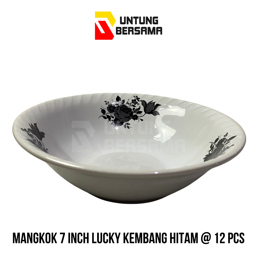 [12 PCS] MANGKOK KERAMIK 7 INCH LUCKY KEMBANG HITAM / MANGKOK KERAMIK / MANGKOK MAKAN