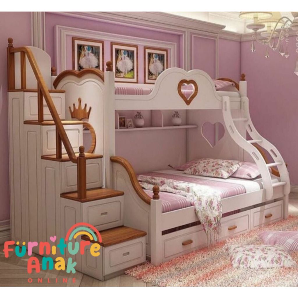 Kasur Anak Love Tingkat 3 Multifungsi Kayu Mahoni