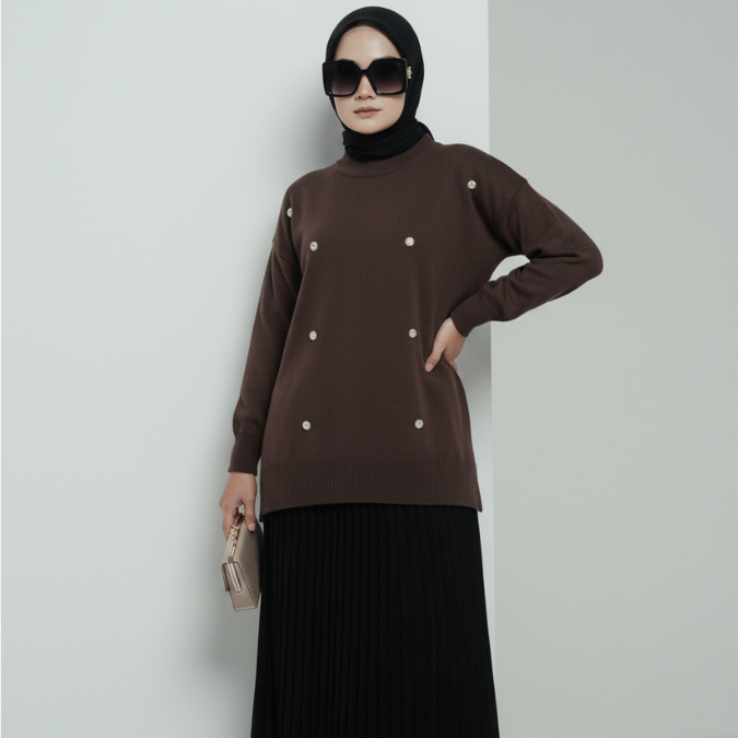 Adamknit - Mori Atasan Blouse Bunga Permata Oversize Rajut Knit Premium