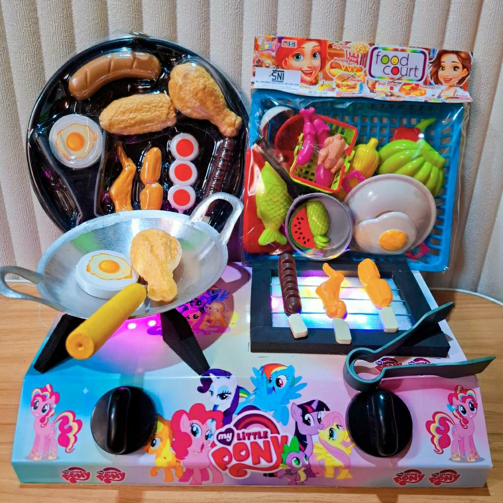 Mainan kompor anak  Set Kitchen Mini Kuda Poni Masak masak dua tungku Set Kompor Bisa nyala