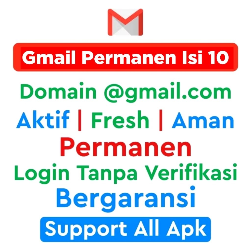 Gmail fresh permanen isi 10 pcs domain @gmail.com random nama indo
