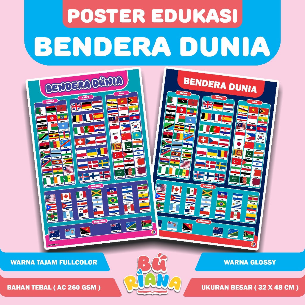 Poster Bendera Dunia / Poster Bendera Negara Dunia / Poster Edukasi Anak