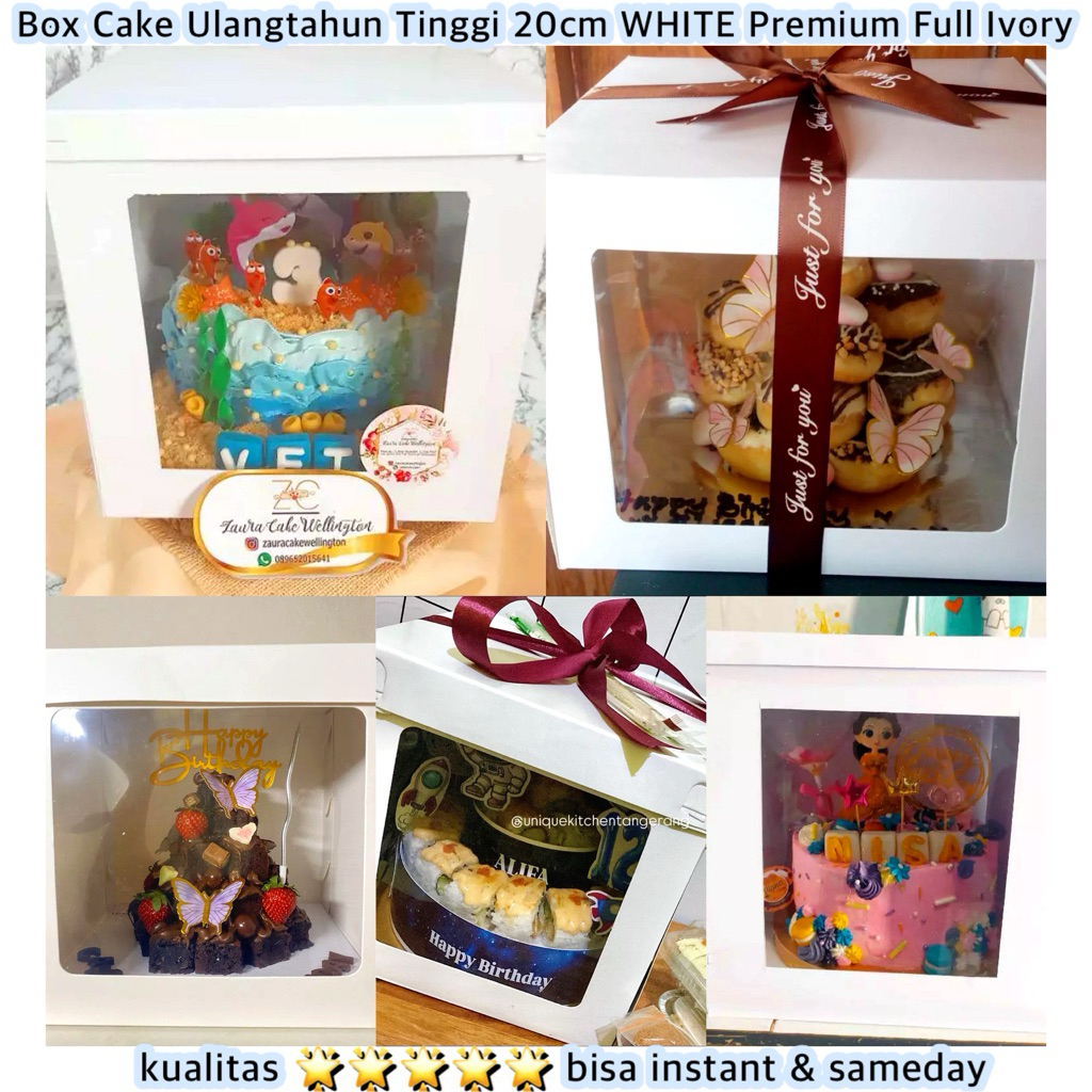 Kotak Kue Ulangtahun Tinggi Mewah Full Ivory Kotak Dus TEBAL jendela bening TINGGI 20 CM box cake ul