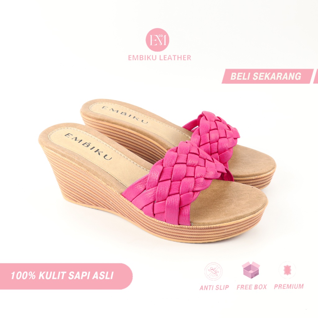 Sandal Wanita Wedges 7cm - Sandal Kulit Wanita - Sandal Elegan Kulit Wanita Wedges