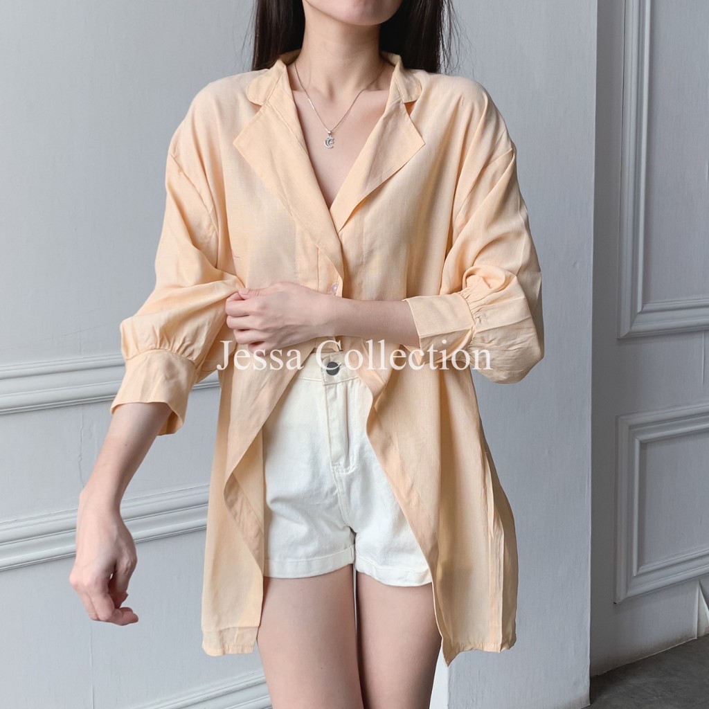 Plain Hoppy Blouse TH 801 KATUN DENIM / KATUN YARNDYED Baju Wanita Tangan Panjang Atasan Casual Simp