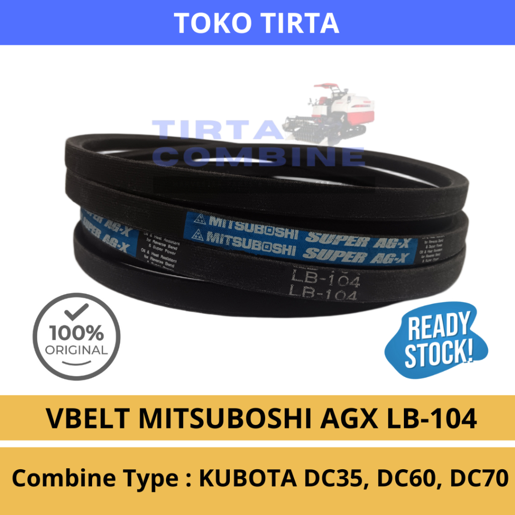 Mitsuboshi V-Belt Tali Kipas LB-104 (AGX) Combine Harvester Kubota DC-35 DC-60 DC-70 Super AGX