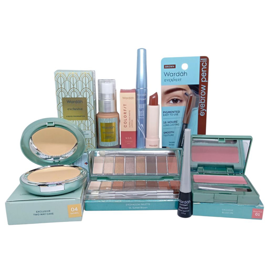 Paket Make Up Lengkap Wardah Exclusive/Eyeshadow Palette/Blush On/Bedak Padat/Foundation/Lipstick/Ey