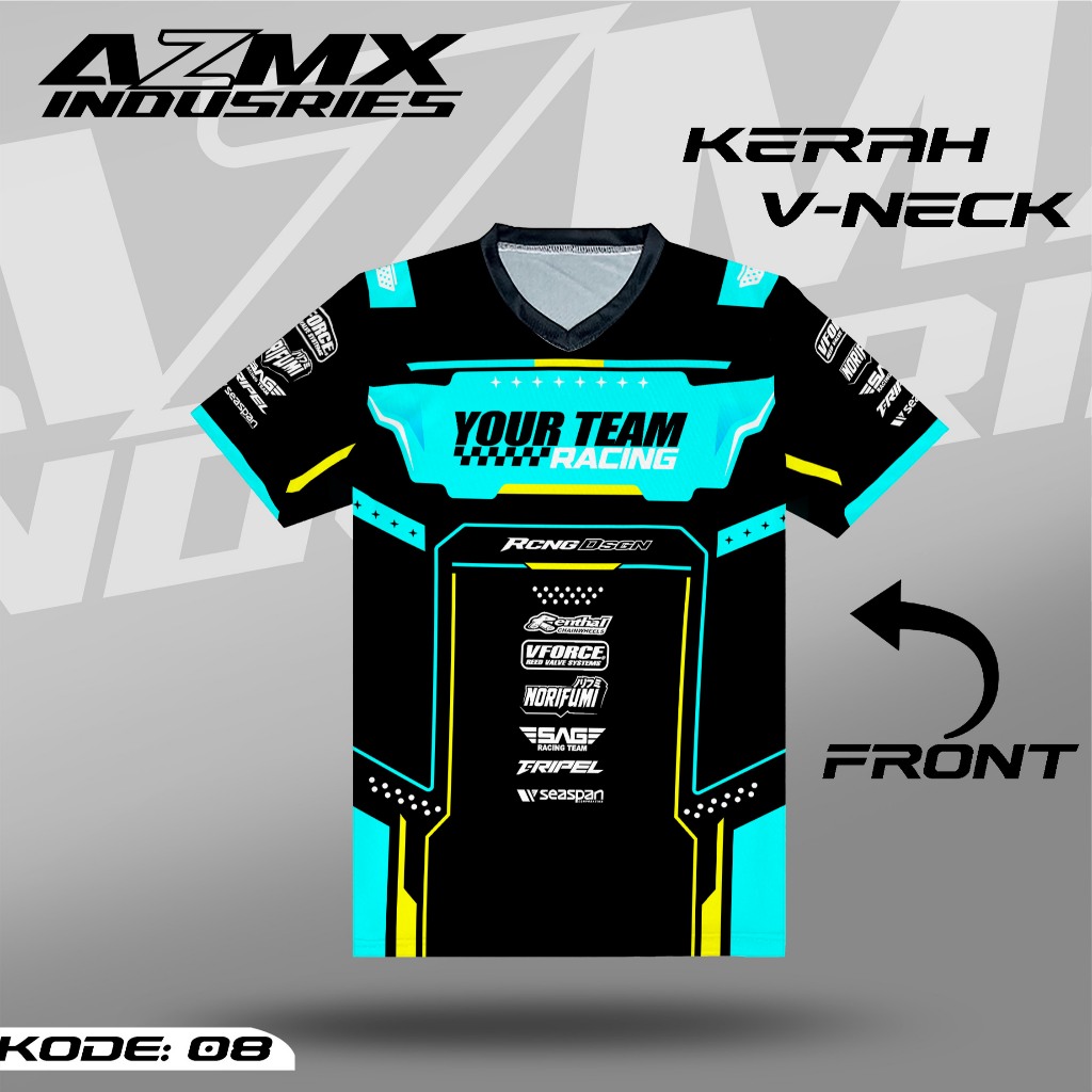 JERSEY KAOS RACING CUSTOM POLO KERAH KANCING V-NECK, KAOS SATUAN, BAHAN FULLPRINT