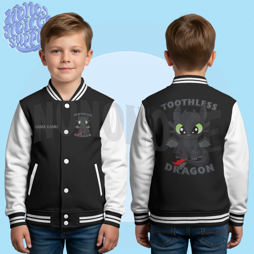 Jaket Varsity Anak Toothless Baby Dragon / Jaket Anak Varsity Toothless Gratis Nama