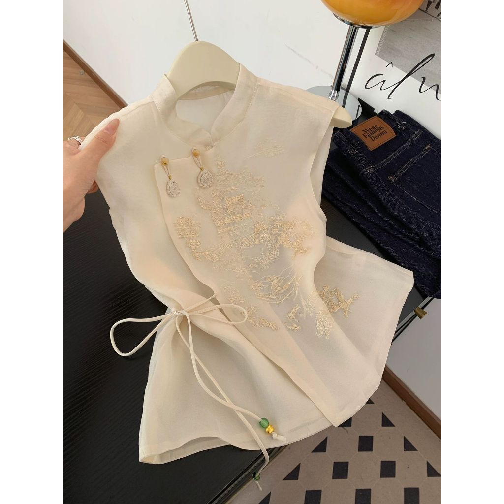 TOP 4900 ATASAN QIPAO/QIBAO WANITA BLOUSE SLEEVELESS BORDIR CNY CHEONGSAM WANITA