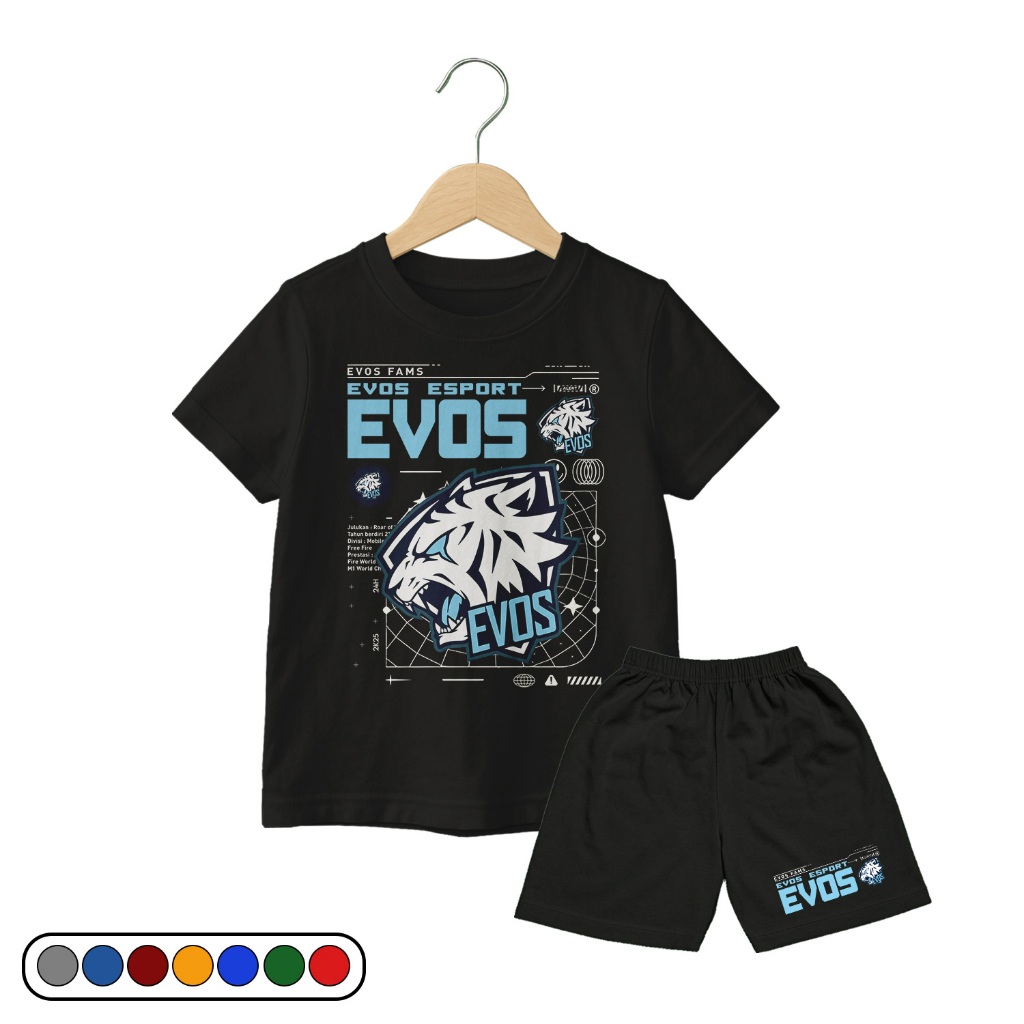 Setelan Kaos Evos Esport Team Mobile Legends ML Anak Baju kaos Evos Fams Anak Umur 2 - 10 Tahun