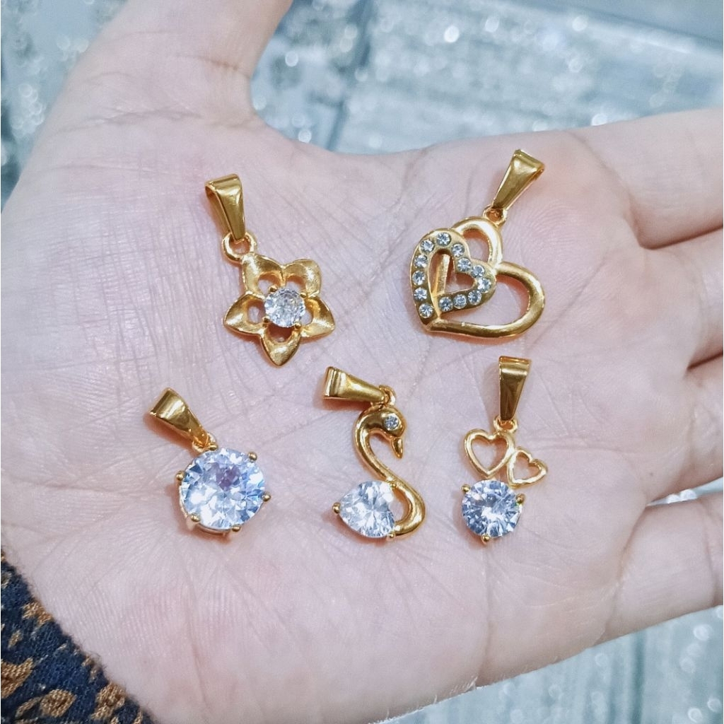 Liontin Titanium Gold - Angsa, Bintang, 1 Permata, Hati Cantik Mewah Elegan