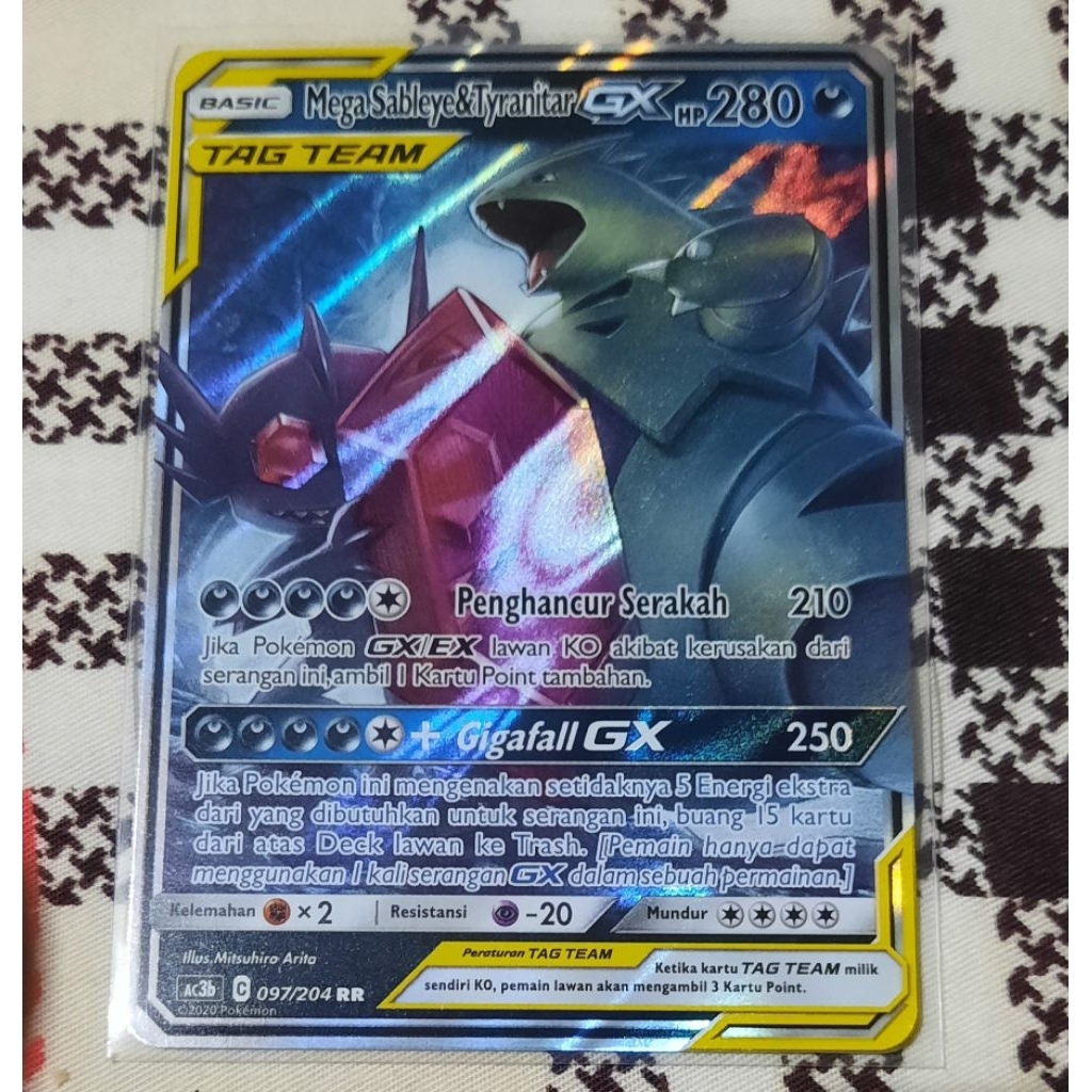 Kartu Pokemon Mega Sableye & Tyranitar GX Tag Team Ac3b RR bahasa indo tcg