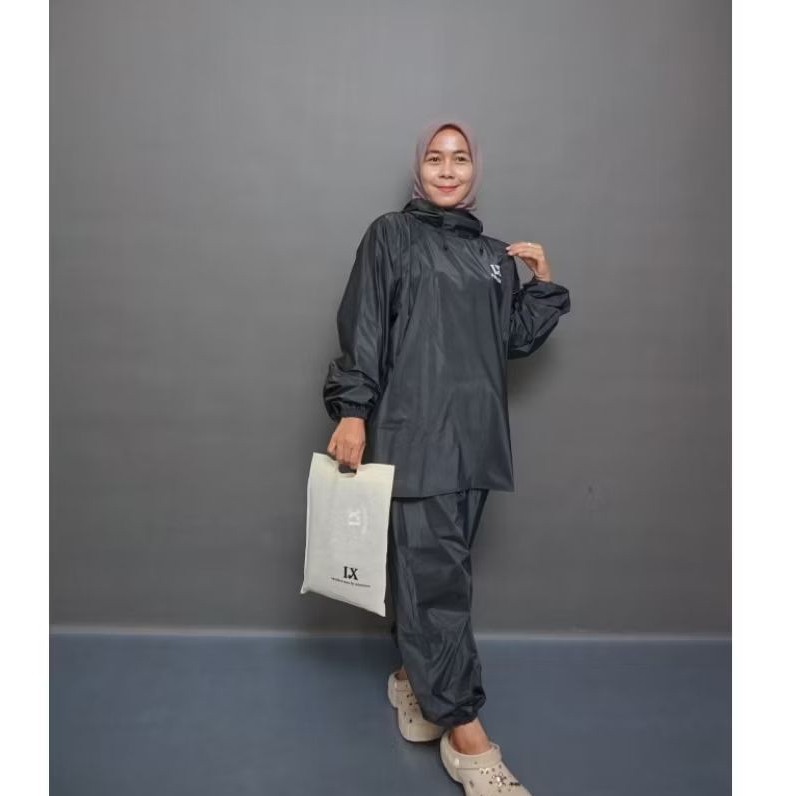 jas hujan Hoodie Joger setelan pria wanita Dewasa bahan PVC PREMIUM