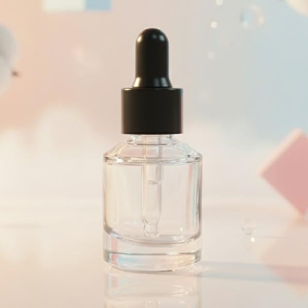 BOTOL PIPET BM 15ML BENING BAHU MIRING KACA TEBAL - RING MULUS HITAM KARET HITAM - SERUM KOSMETIK SK