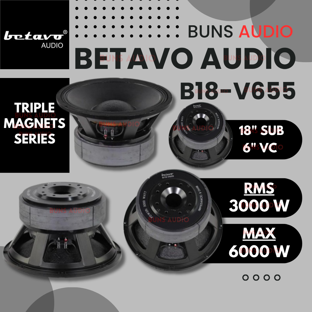 Betavo Audio B18-V655 18 Inch Triple Magnets Speaker + 6 Inch Voice Coil -- 6000 Watts Max Power