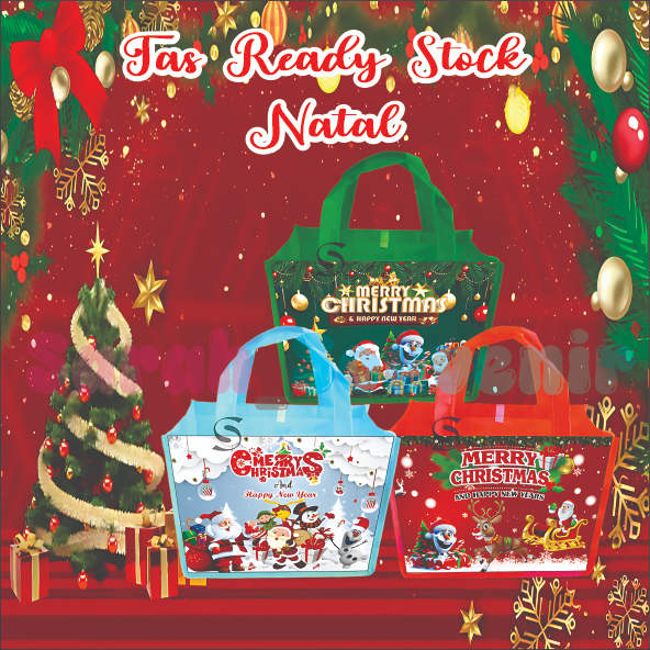 TAS NATAL MUAT BENTO/TAS BINGKISAN NATAL/TAS NATAL/TAS SPUNBON NATAL/GOODIE BAG NATAL/TAS READY STOK