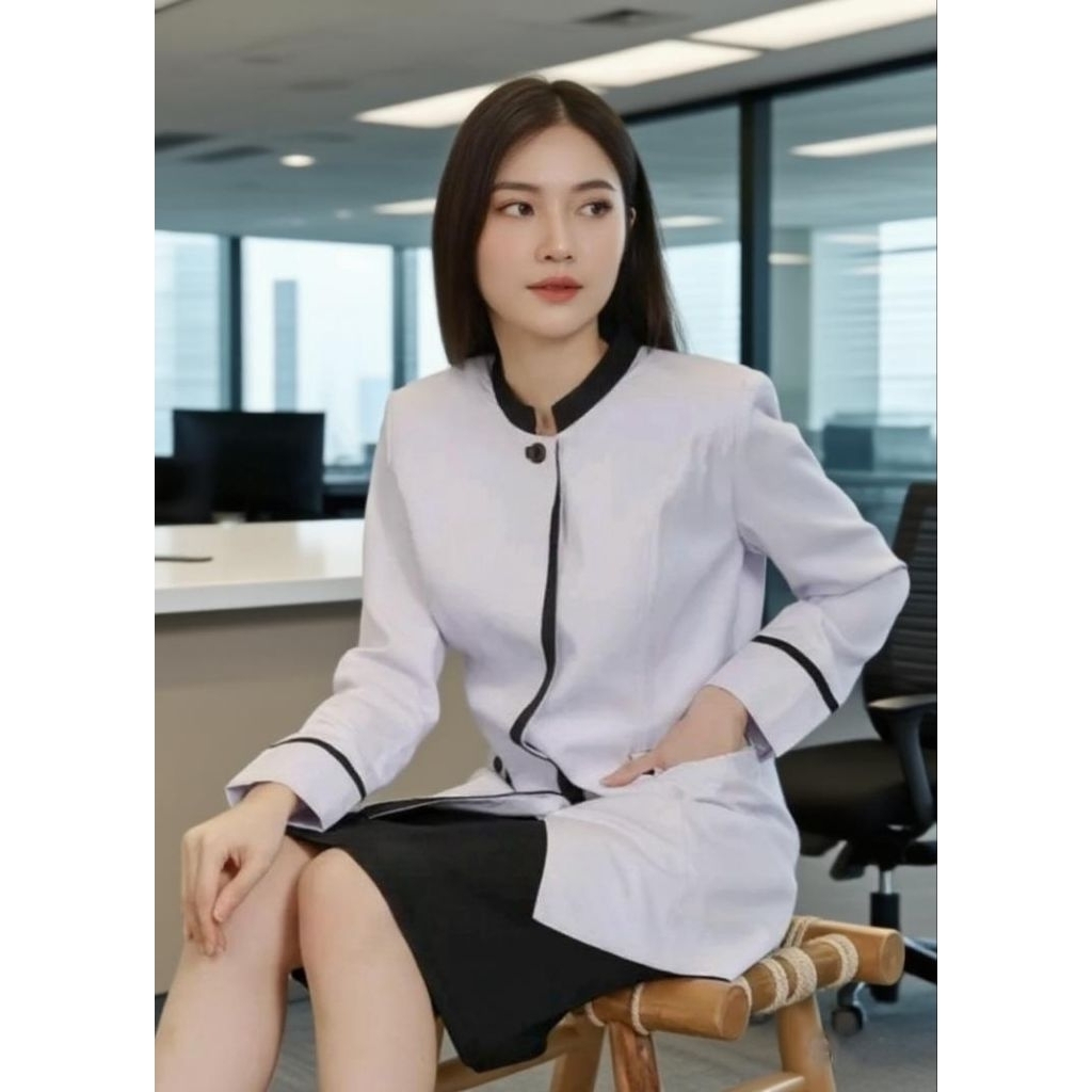 PDH Baju dinas seragam putih pdh list hitam wanita Baju kerja