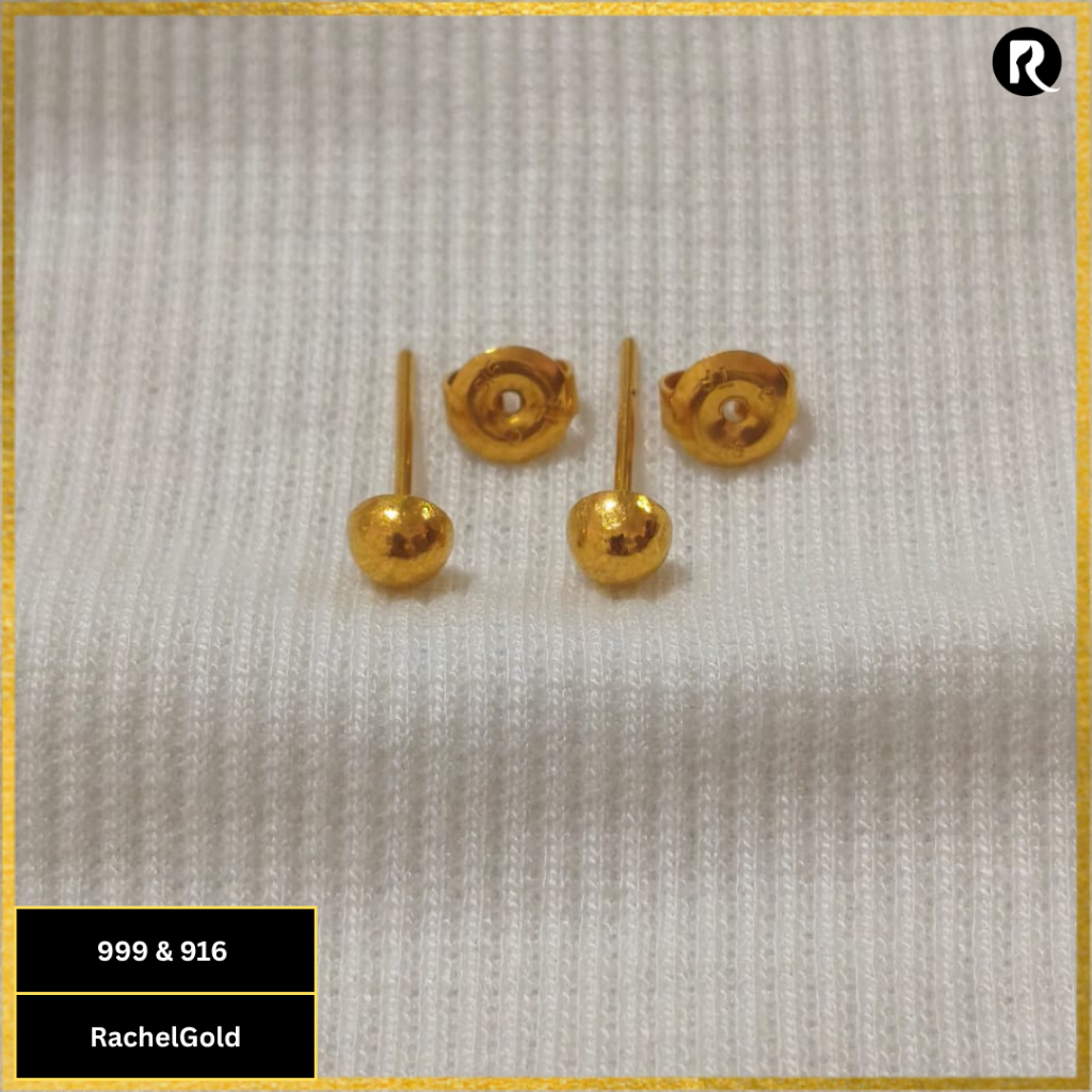 Giwang Emas 24 karat asli 999% Emas Hongkong Taiwan [Stok Limited]