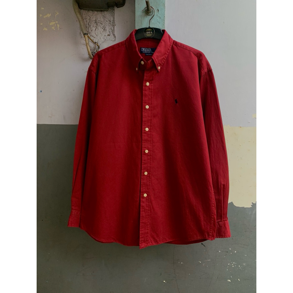 kemeja pria Ralph Lauren polos marun lengan panjang preloved