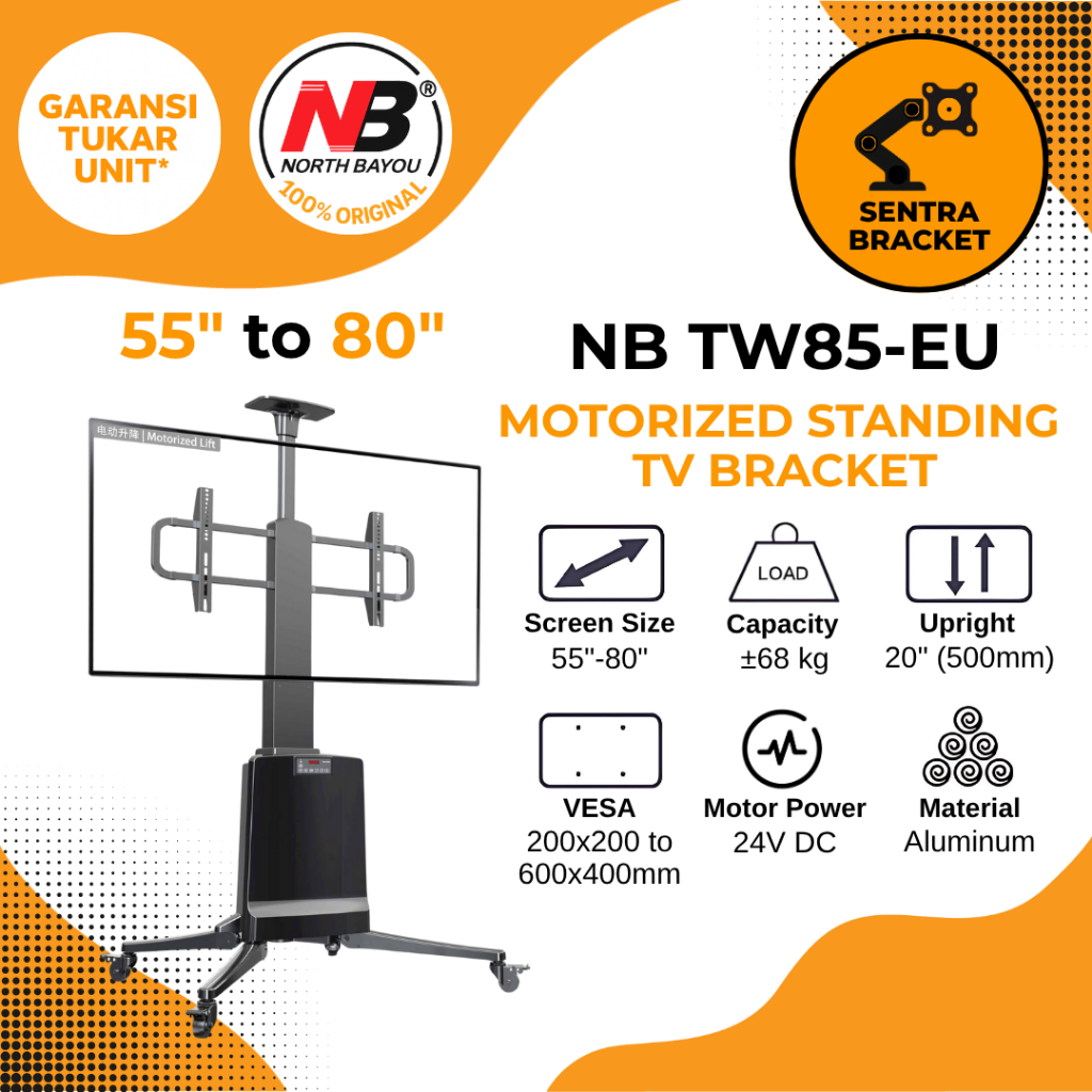 North Bayou TW85-EU Motorized Standing Bracket 55 to 80 Inch untuk TV LED OLED Display Interaktif