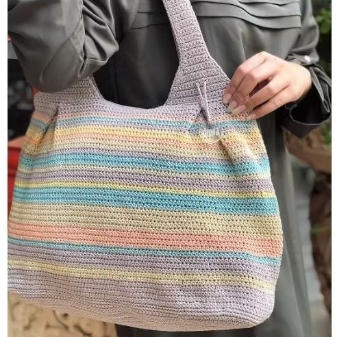 PRELOVED PL OWNER TAS TOTE BAG DOWA PELANGI TAS RAJUT TEBAL BAGUS MUAT BANYAK TAS WANITA CANGKLONG L