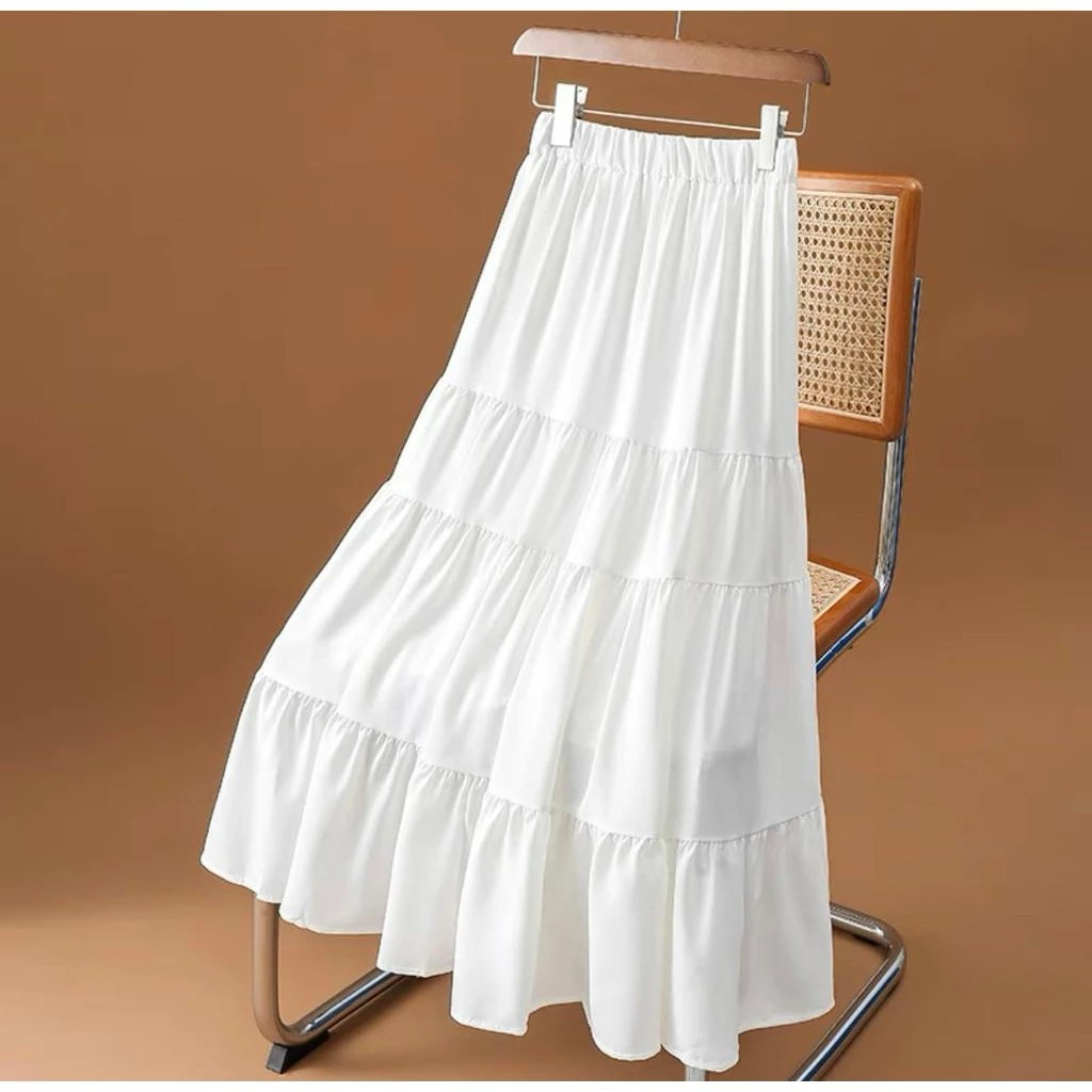 Rok 4 susun /rempel  panjang korea style polos hijab/non hijab