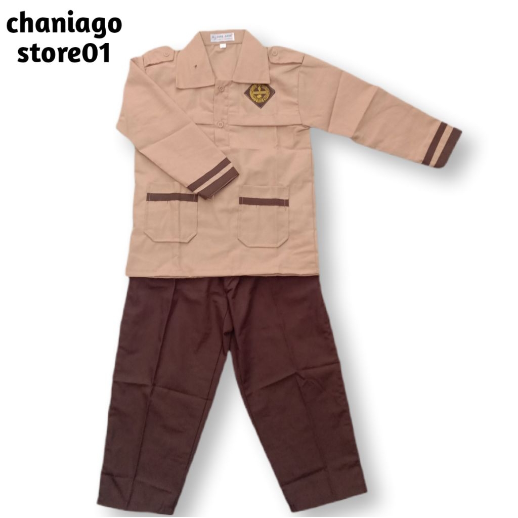 setelan seragam sekolah SD baju panjang celana panjang Pramuka siaga laki laki, baju + celana , Pram