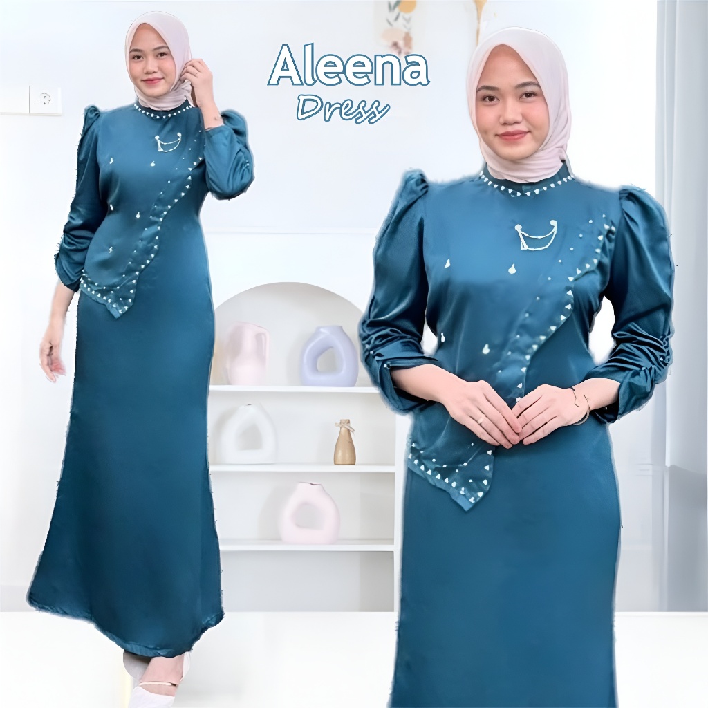 Aleena Dress Maxi Gaun Pesta Kondangan Lebaran Mewah Atasan Gamis Wanita Satin Termurah Viral Premiu