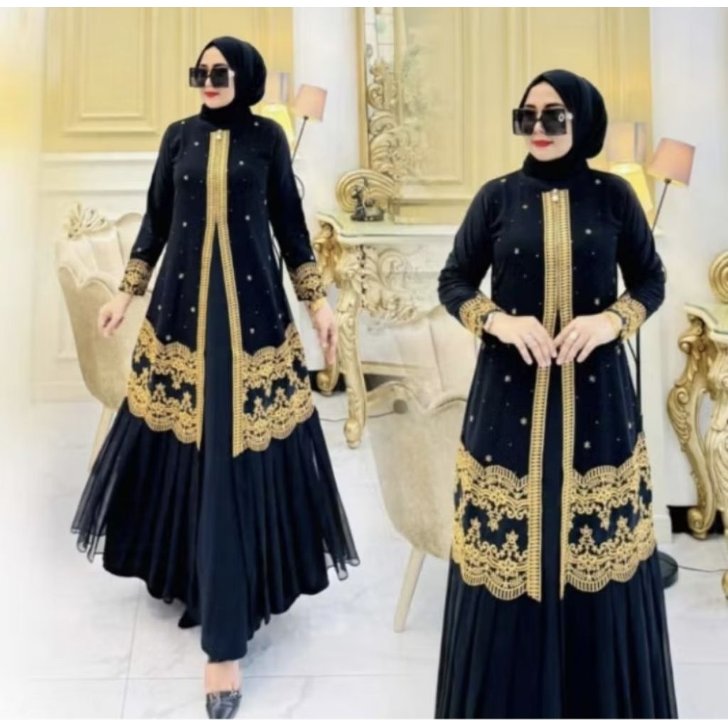 DINDA MUSLIMAH GAMIS ABAYA TURKI LUCYANA "SERIES WARNA" BAHAN JERSEY BORDIR MIX PAYET VIRAL MEWAH DA