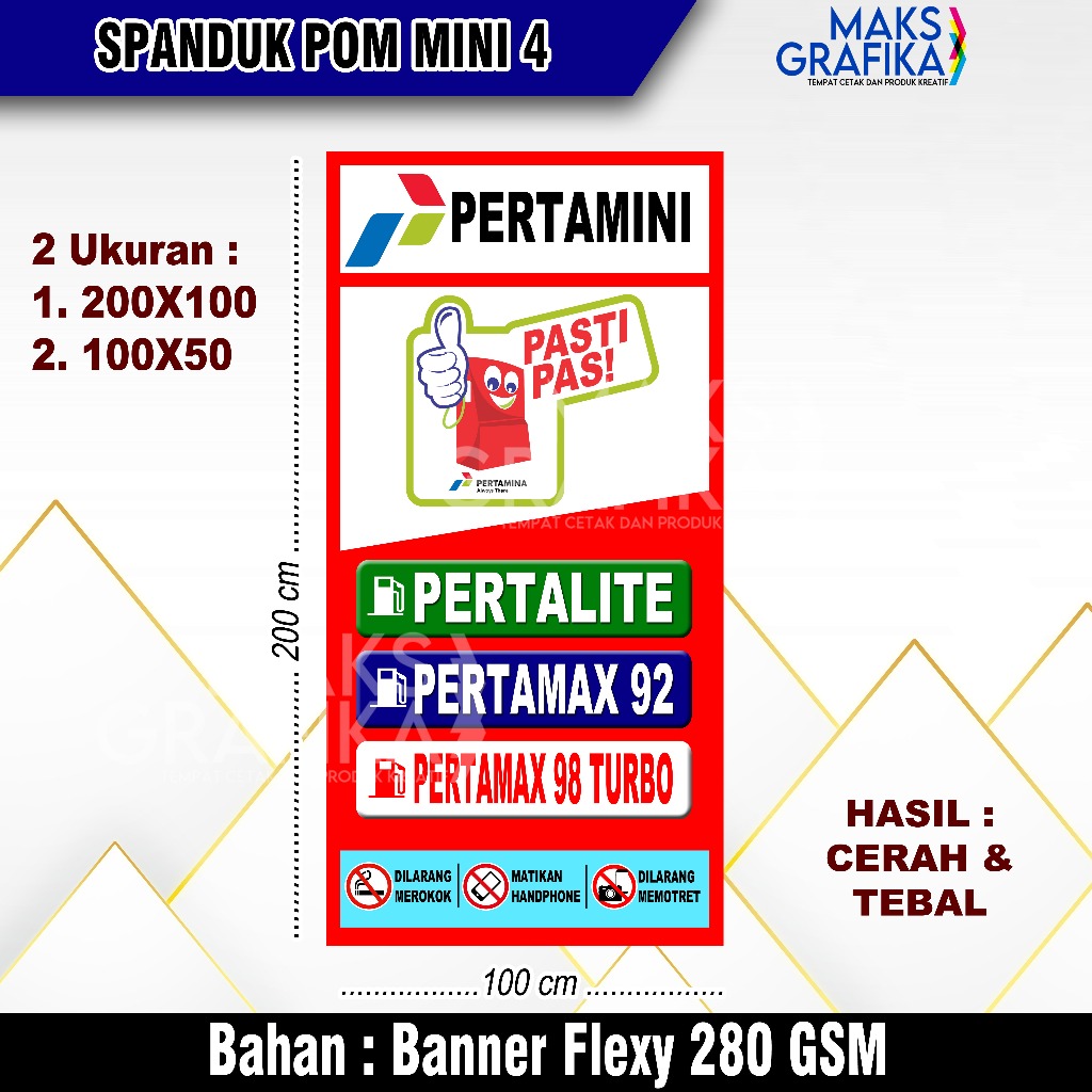 Spanduk Pom Mini Pertamini 4 ukuran 200x100 dan 100x50